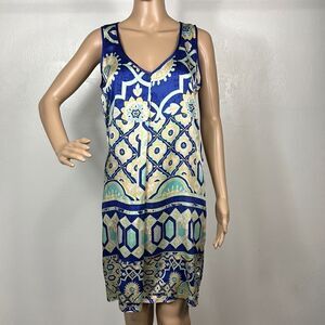 Hale Bob Silk Blend Sleeveless Geo Print Pull On Dress Size S